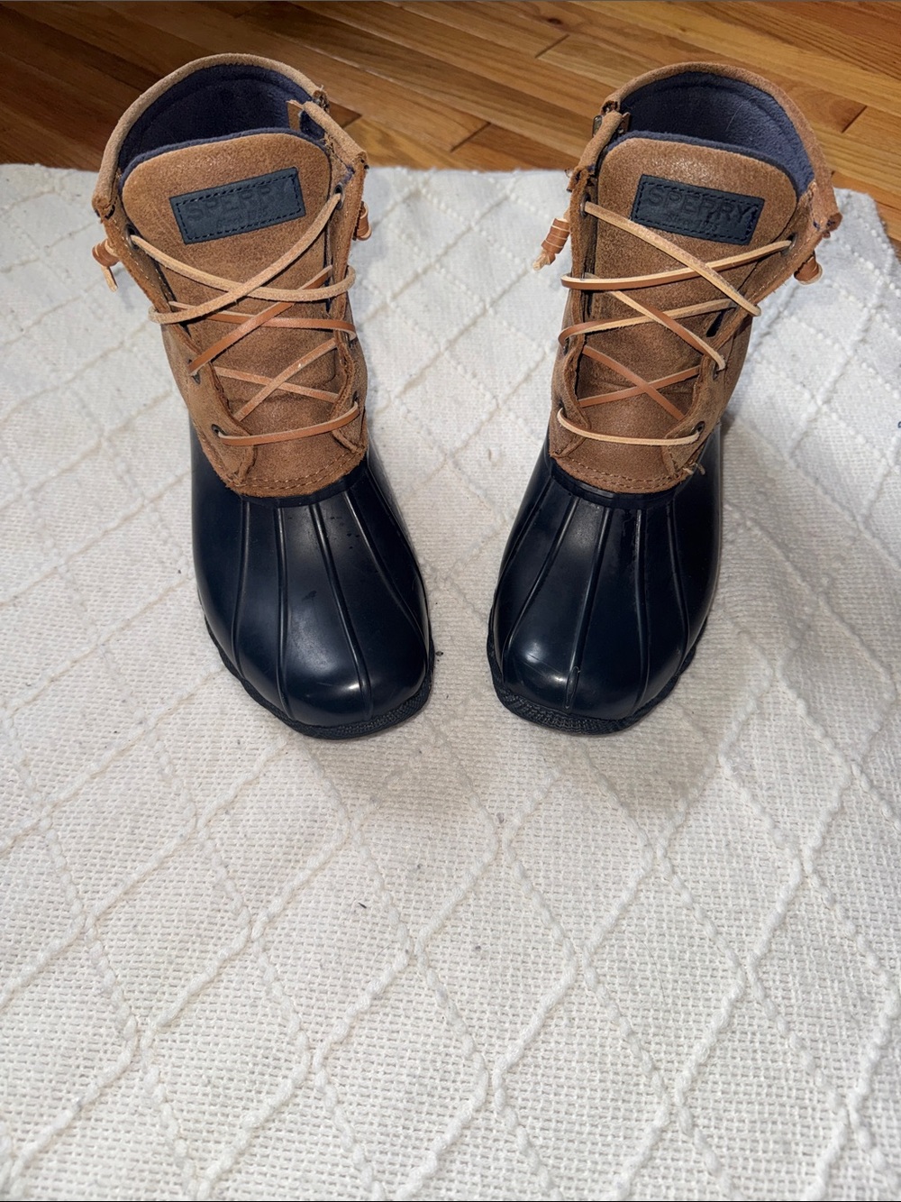 Sperry Two-Tone Duck Boots in Navy and Tan